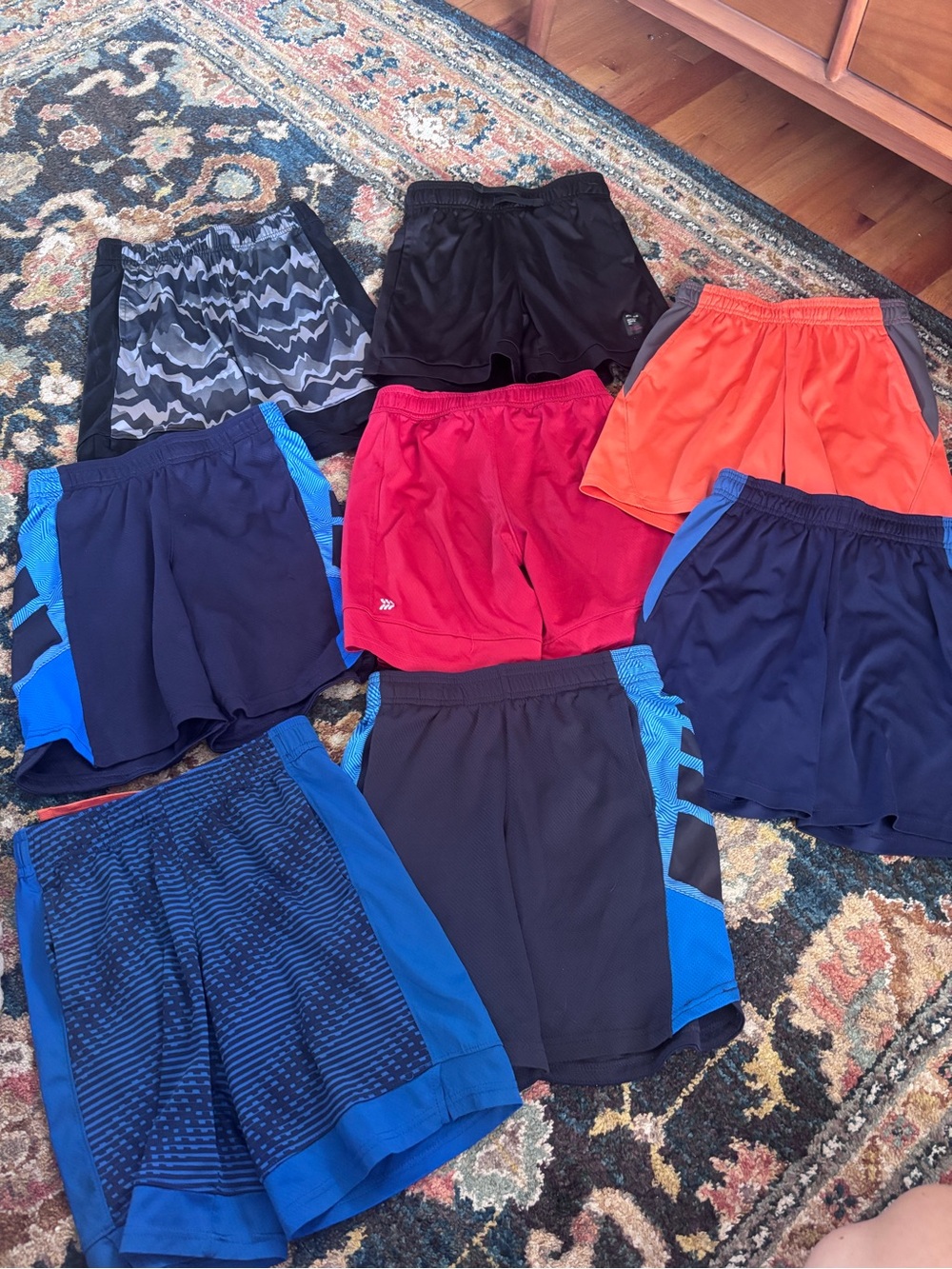 8 pairs Kids Athletic Shorts Pack - Red, Orange, Black, Navy